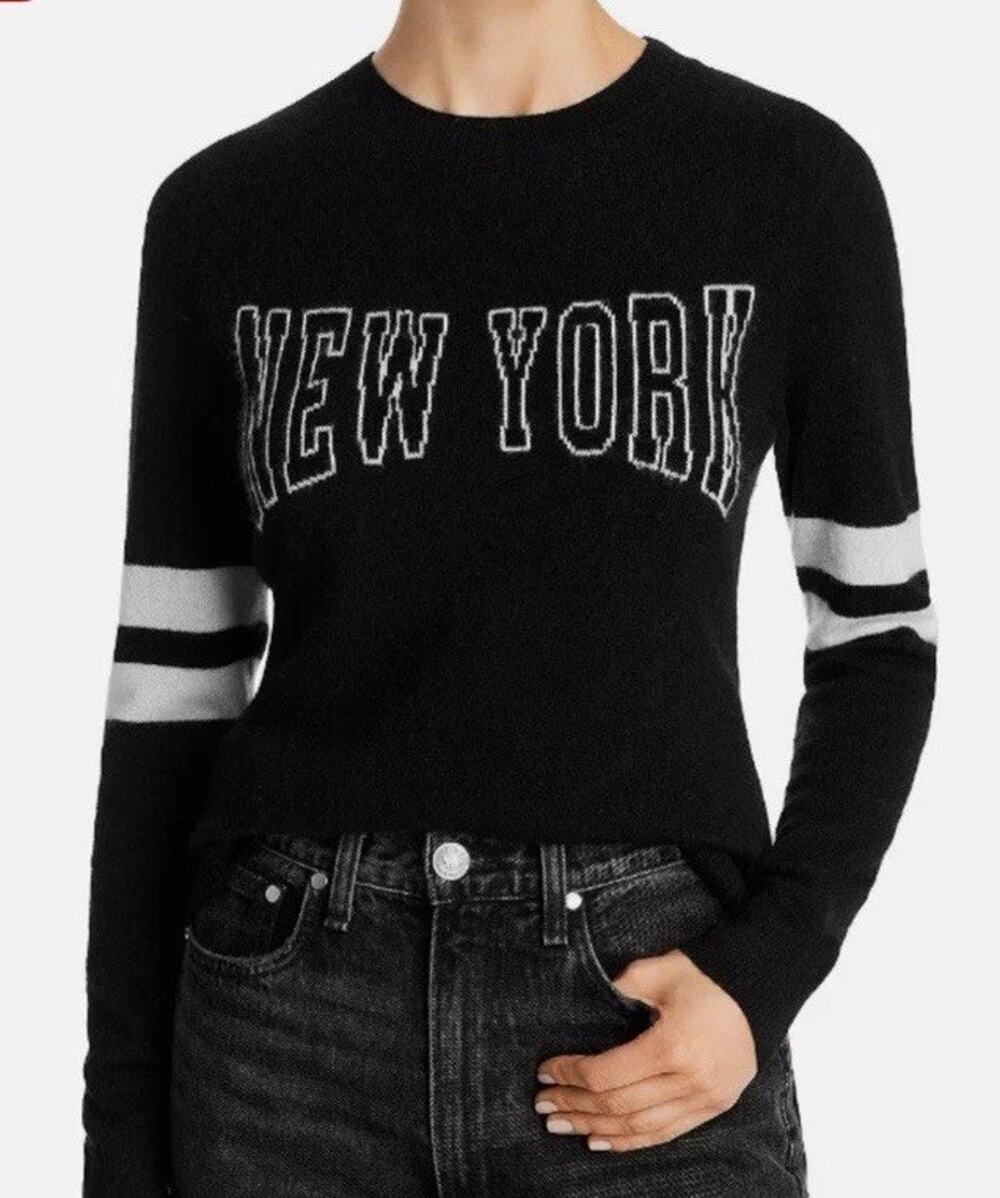 Aqua Cashmere Sweater "New York" Black White Pullover Sweater Women’s Sz Large